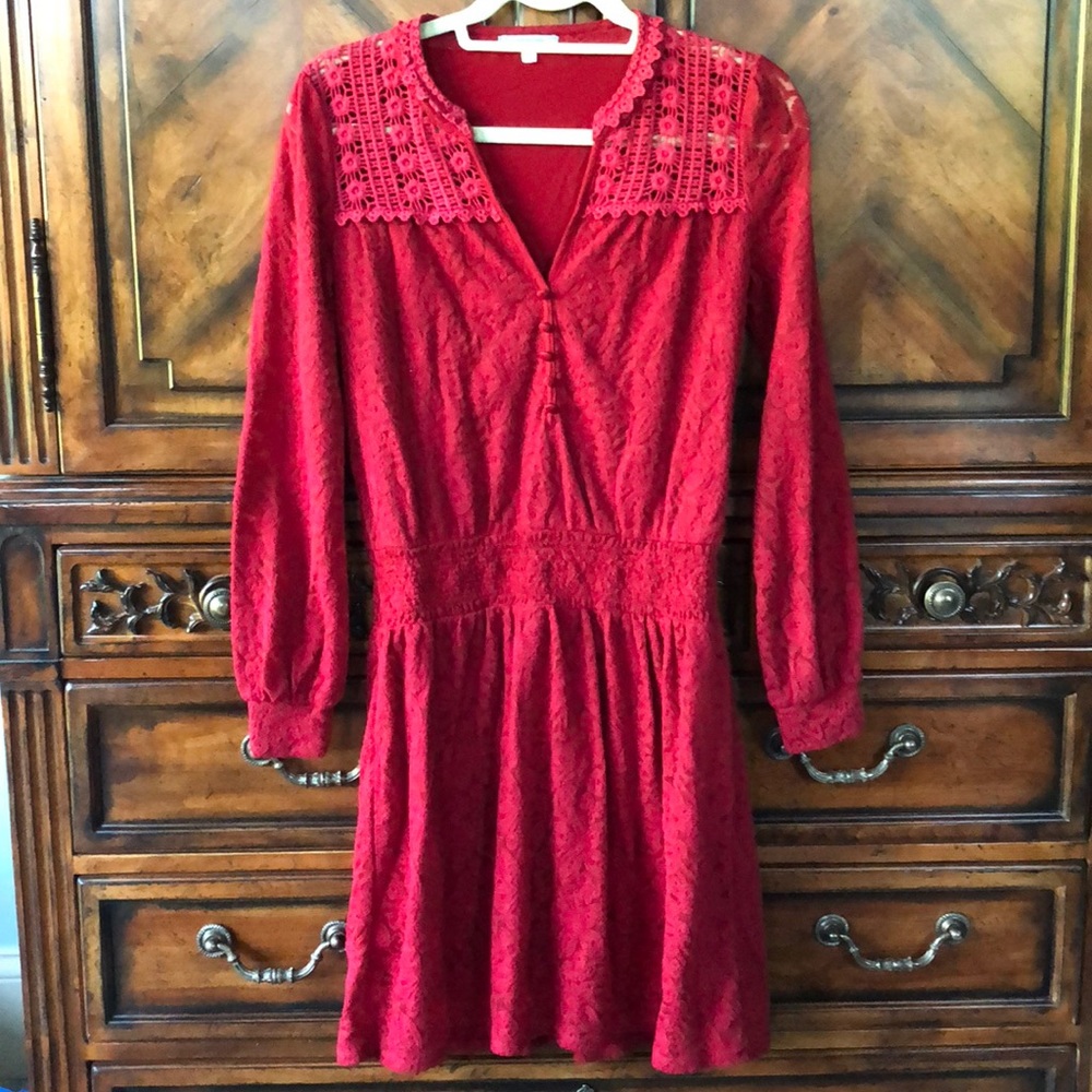 Athropologie red Leifnotes dress